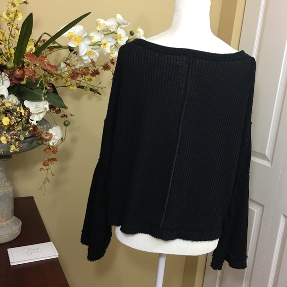 FREE PEOPLE DAHLIA V-NECK LONG SLEEVE THERMAL TOP, BLACK, SIZE XS (NWT) - Picture 6 of 8